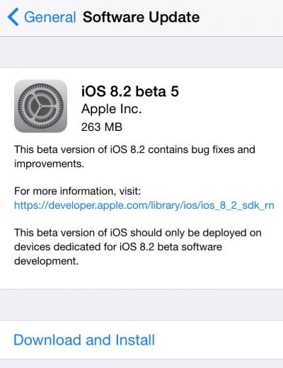 Apple выпустила пятую бета-версию iOS 8.2